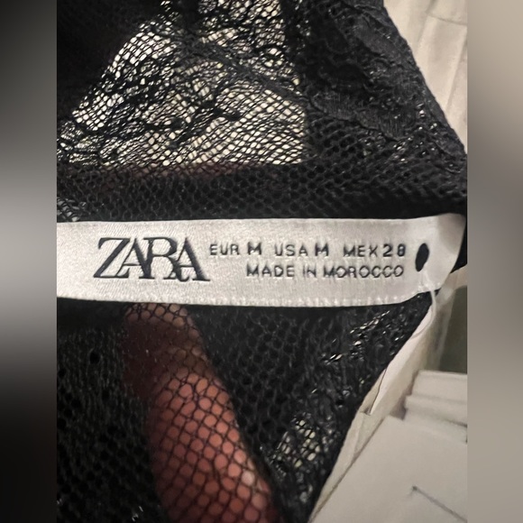 ZARA long sleeve lace shirt with v-neck and long bow tie.  Size MEDIUM - Picture 6 of 8